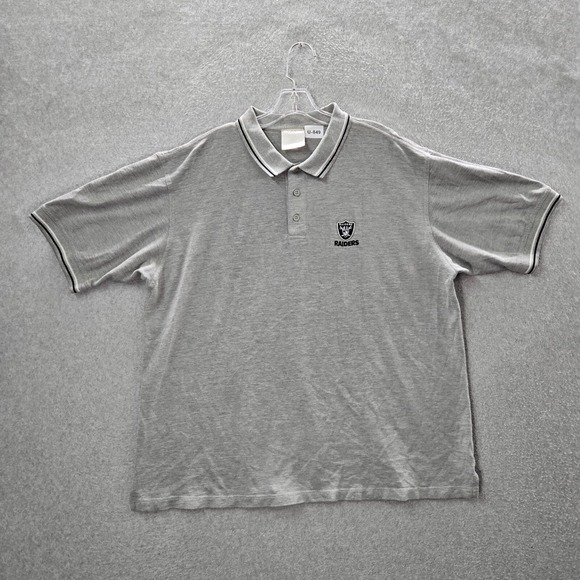 Oakland Raiders Men Polo Shirt 2XL Gray Logo Embroidered Short Sleeve Collar NFL - Picture 1 of 10